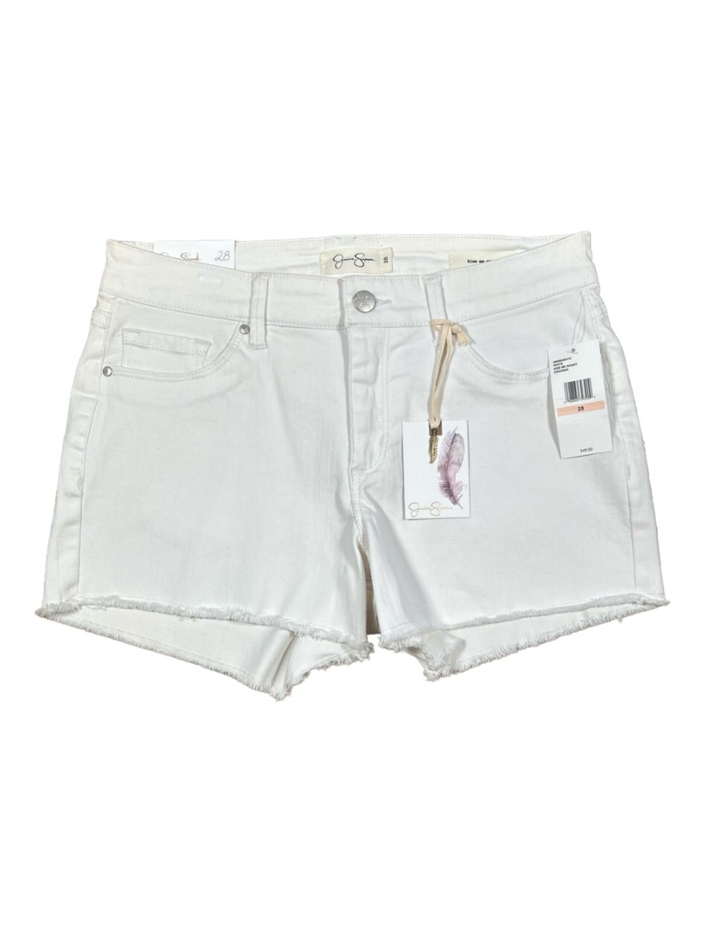 Jessica Simpson Women’s White Kiss Me Cut Off Denim Jean Shorts Size 28 NWT